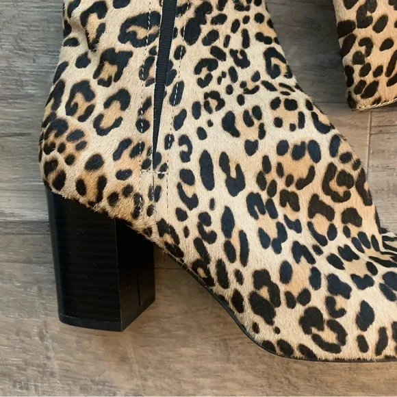 Halogen Alexa Calf Hair Leopard Print Block Heel Ankle Booties - Picture 6 of 12